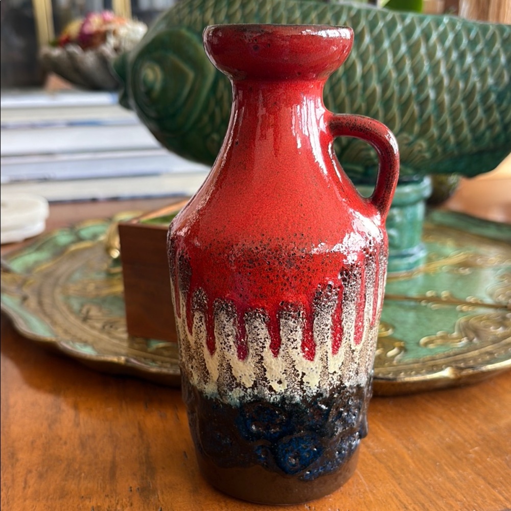 Vintage Brown and Red Mid Century Fat Lava Pottery